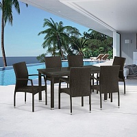 Комплект плетеной мебели T256A/YC379A-W53 Brown (6+1) + подушкина стульях